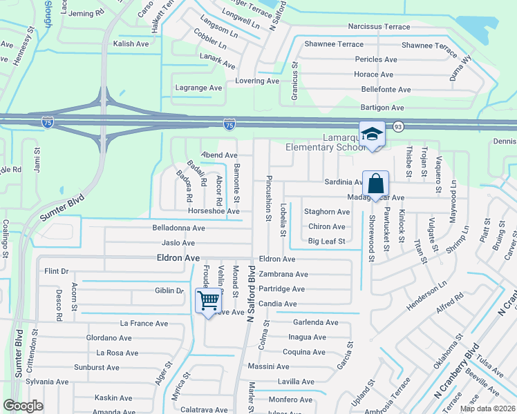 map of restaurants, bars, coffee shops, grocery stores, and more near 4328 North Salford Boulevard in North Port