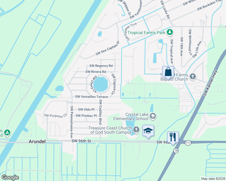 map of restaurants, bars, coffee shops, grocery stores, and more near 9026 Southwest Caprice Circle in Stuart