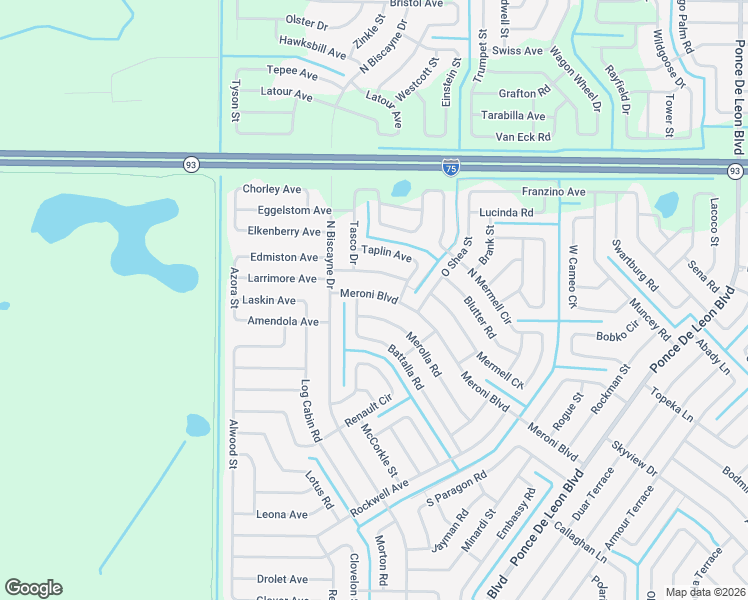 map of restaurants, bars, coffee shops, grocery stores, and more near 7855 Meroni Boulevard in North Port