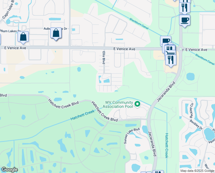 map of restaurants, bars, coffee shops, grocery stores, and more near 604 Steven Road in Venice
