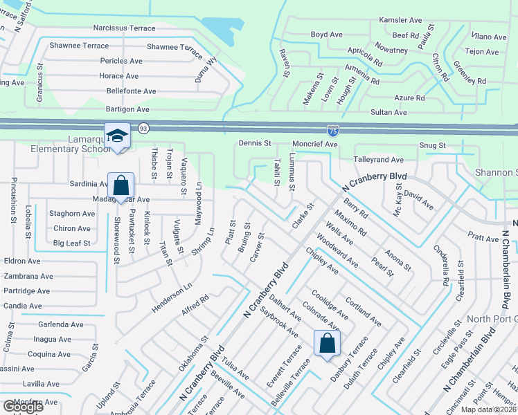 map of restaurants, bars, coffee shops, grocery stores, and more near 3236 Chipley Avenue in North Port