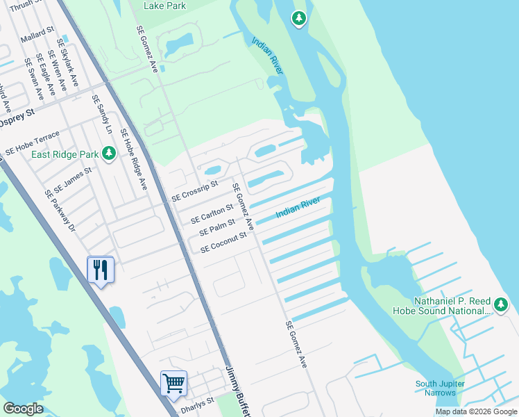 map of restaurants, bars, coffee shops, grocery stores, and more near 8315 Southeast Palm Street in Hobe Sound