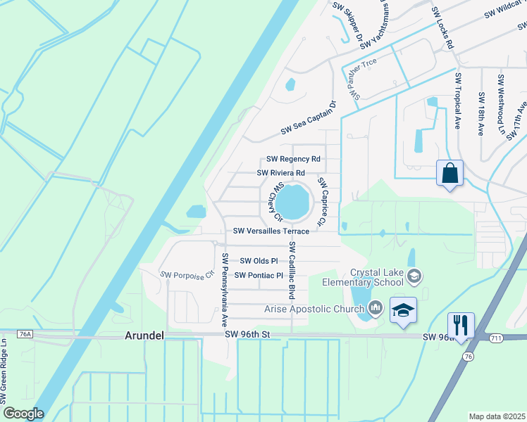 map of restaurants, bars, coffee shops, grocery stores, and more near 9000 Southwest Chrysler Circle in Stuart
