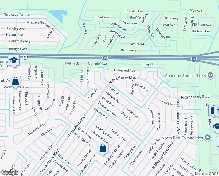 map of restaurants, bars, coffee shops, grocery stores, and more near 2978 Maximo Road in North Port