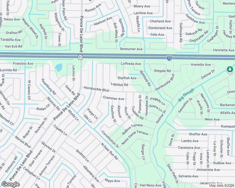 map of restaurants, bars, coffee shops, grocery stores, and more near 6593 Hornbuckle Boulevard in North Port