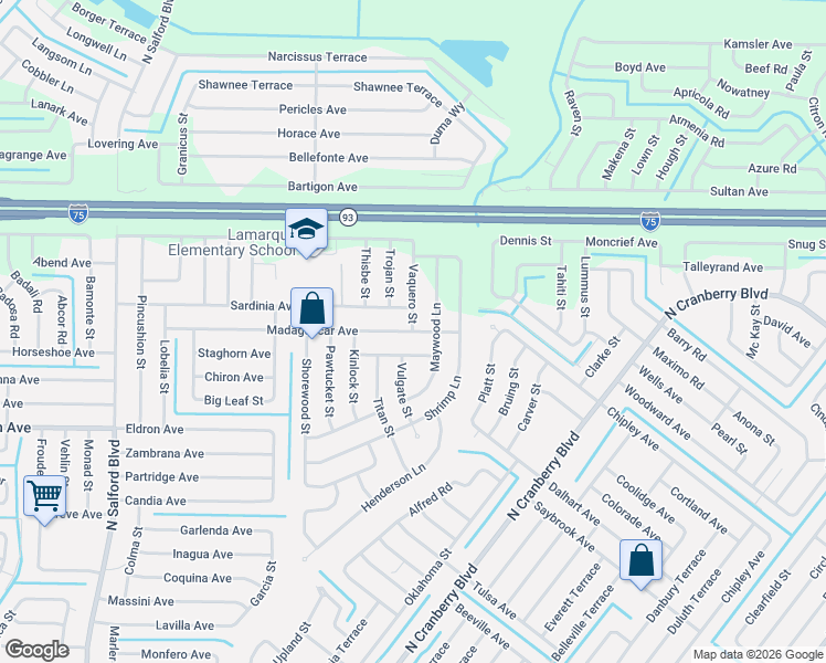 map of restaurants, bars, coffee shops, grocery stores, and more near 3163 Madagascar Avenue in North Port