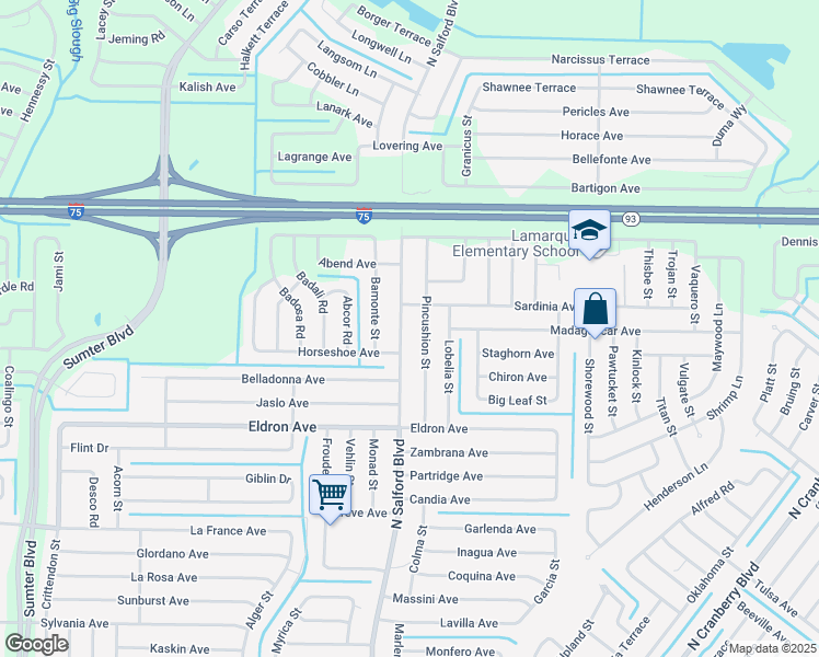 map of restaurants, bars, coffee shops, grocery stores, and more near 4398 North Salford Boulevard in North Port