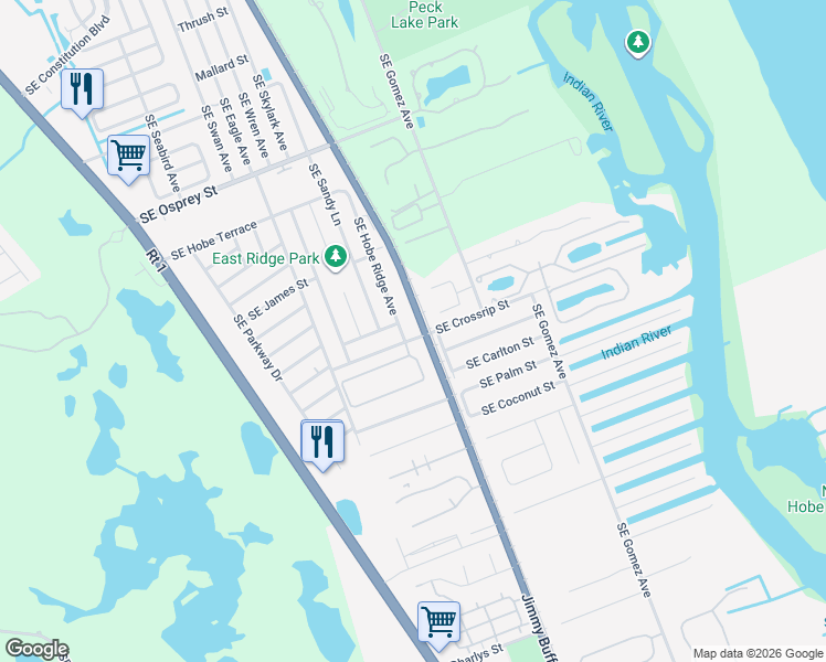 map of restaurants, bars, coffee shops, grocery stores, and more near 7615 Southeast Sugar Sand Circle in Hobe Sound