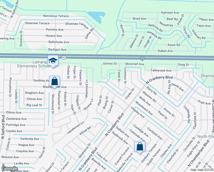 map of restaurants, bars, coffee shops, grocery stores, and more near 4288 Platt Street in North Port