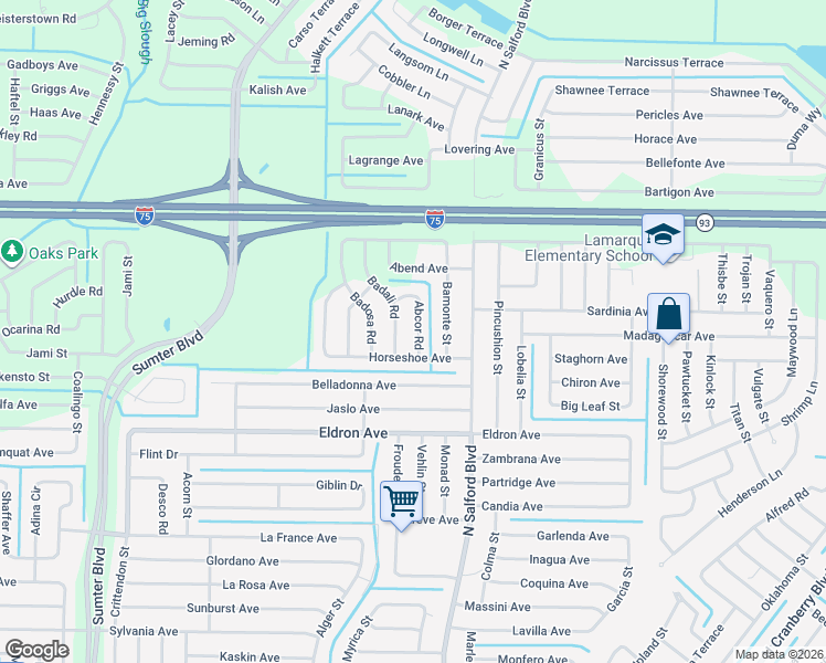 map of restaurants, bars, coffee shops, grocery stores, and more near 4310 Badali Road in North Port