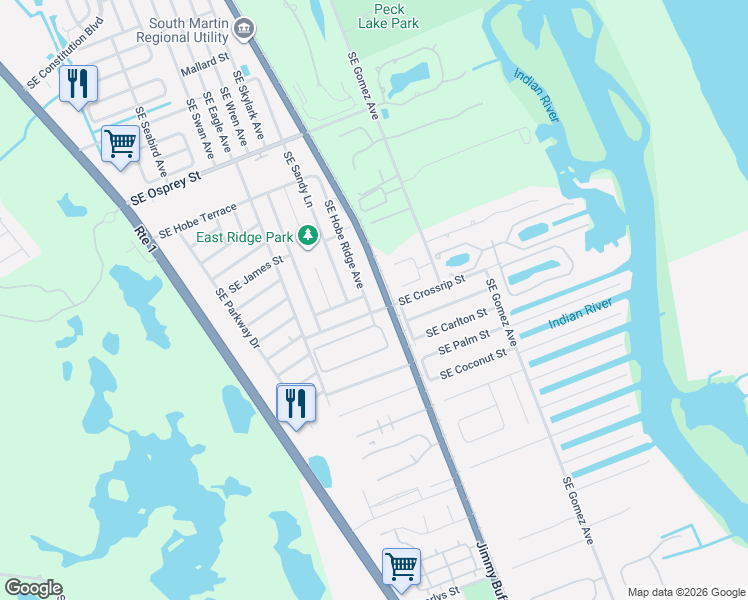 map of restaurants, bars, coffee shops, grocery stores, and more near 7615 Southeast Sugar Sand Circle in Hobe Sound