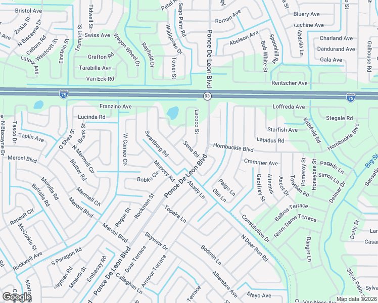 map of restaurants, bars, coffee shops, grocery stores, and more near 7135 Sena Road in North Port