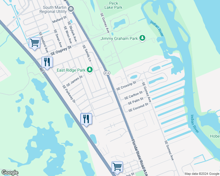 map of restaurants, bars, coffee shops, grocery stores, and more near 7994 Southeast Orchard Terrace in Hobe Sound