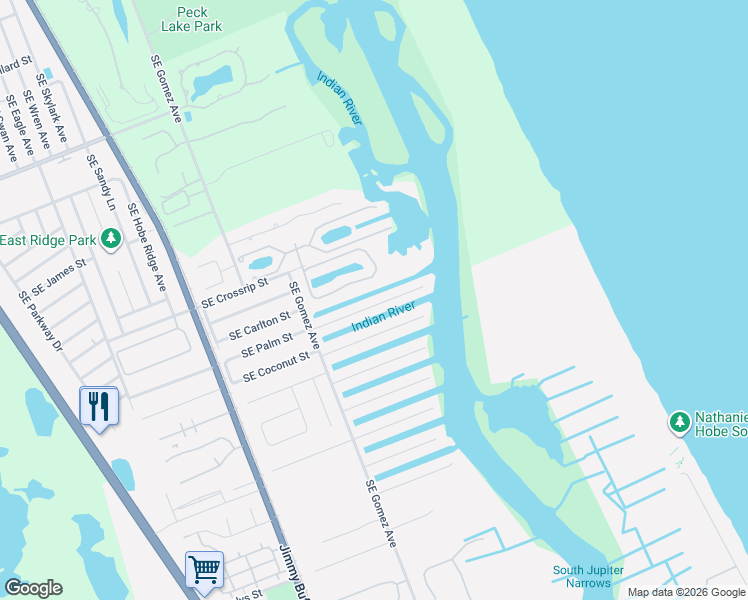 map of restaurants, bars, coffee shops, grocery stores, and more near 8872 Southeast Marina Bay Drive in Hobe Sound