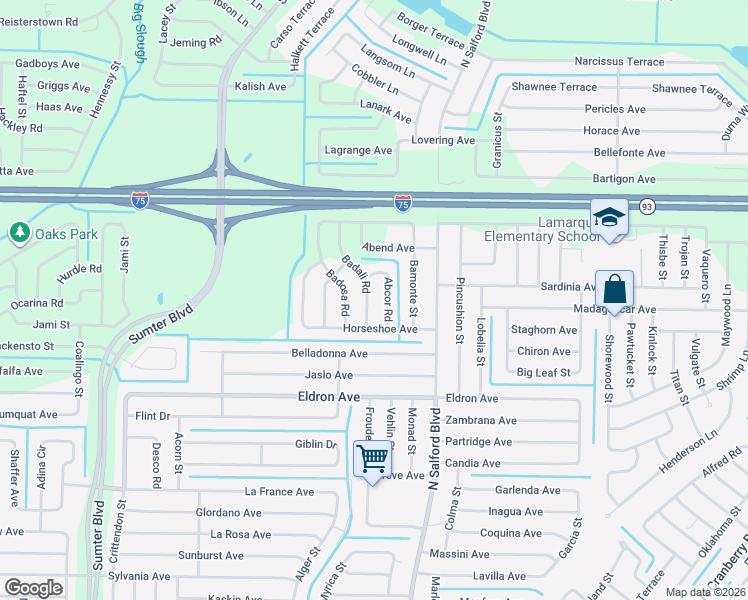map of restaurants, bars, coffee shops, grocery stores, and more near 4533 Badali Road in North Port