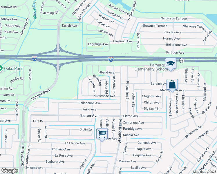map of restaurants, bars, coffee shops, grocery stores, and more near 4368 Abcor Road in North Port