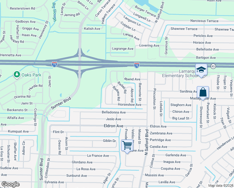 map of restaurants, bars, coffee shops, grocery stores, and more near 4597 Badosa Road in North Port