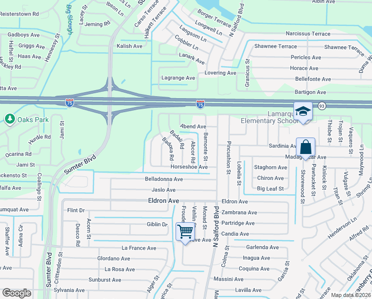 map of restaurants, bars, coffee shops, grocery stores, and more near 4533 Badali Road in North Port