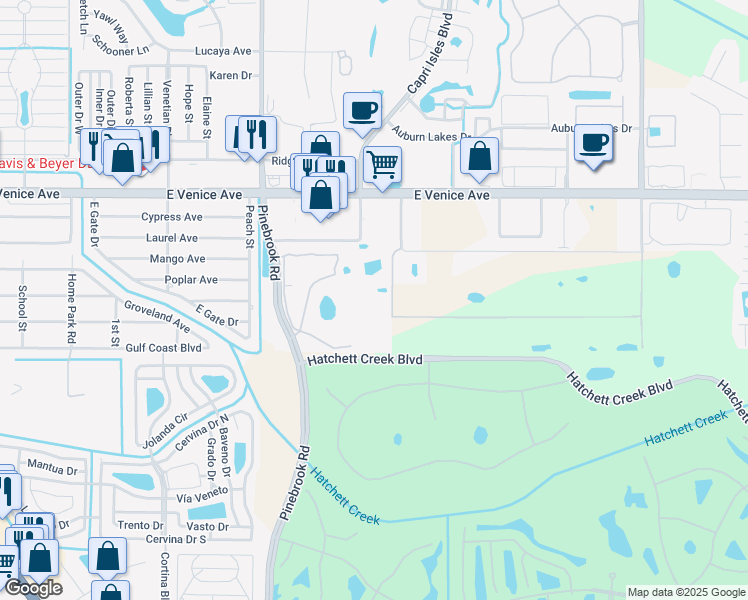 map of restaurants, bars, coffee shops, grocery stores, and more near 461 Ramsey Road in Venice