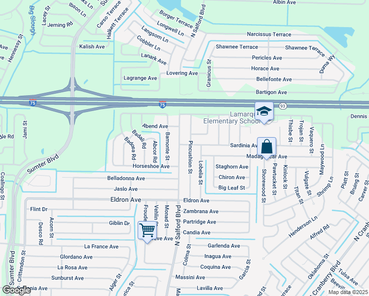 map of restaurants, bars, coffee shops, grocery stores, and more near 3969 Sardinia Avenue in North Port