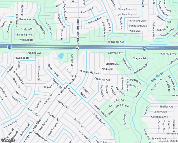 map of restaurants, bars, coffee shops, grocery stores, and more near 6772 Hornbuckle Boulevard in North Port