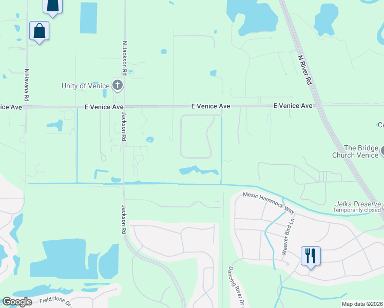 map of restaurants, bars, coffee shops, grocery stores, and more near 19751 Cobblestone Circle in Venice
