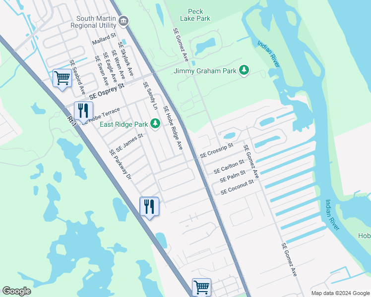 map of restaurants, bars, coffee shops, grocery stores, and more near 9037 Southeast Hobe Ridge Avenue in Hobe Sound