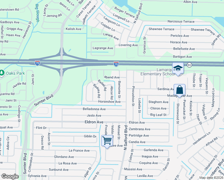 map of restaurants, bars, coffee shops, grocery stores, and more near 4410 Abcor Road in North Port