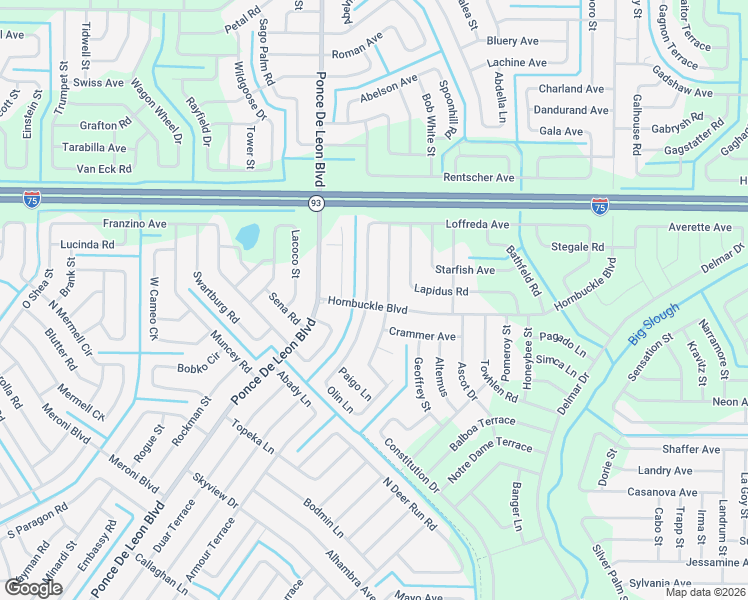 map of restaurants, bars, coffee shops, grocery stores, and more near 6772 Hornbuckle Boulevard in North Port