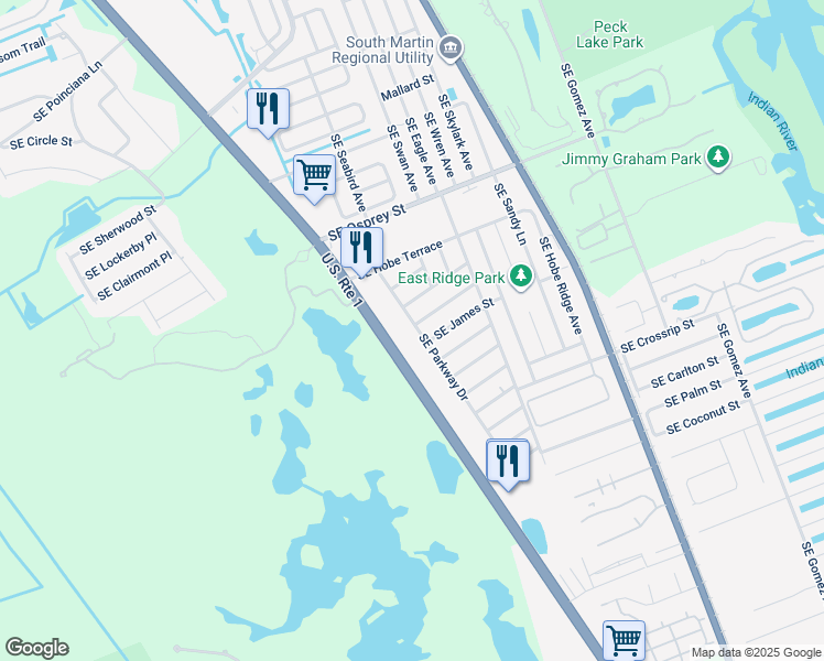 map of restaurants, bars, coffee shops, grocery stores, and more near 8908 Southeast Parkway Drive in Hobe Sound
