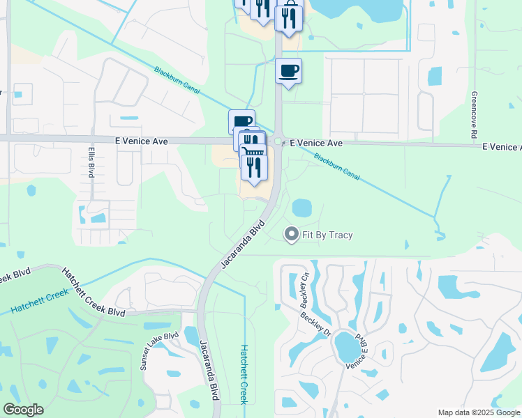map of restaurants, bars, coffee shops, grocery stores, and more near 2554 Cortenova Court in Venice