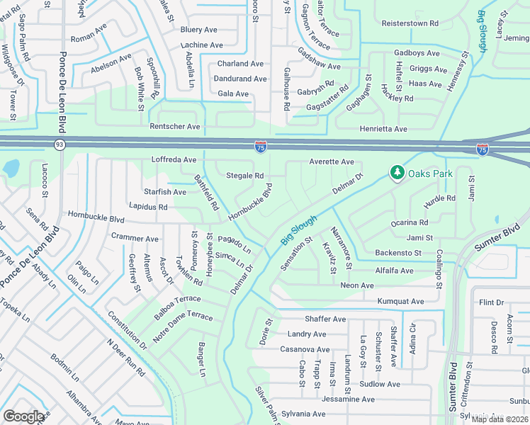 map of restaurants, bars, coffee shops, grocery stores, and more near 5956 Nyberg Road in North Port