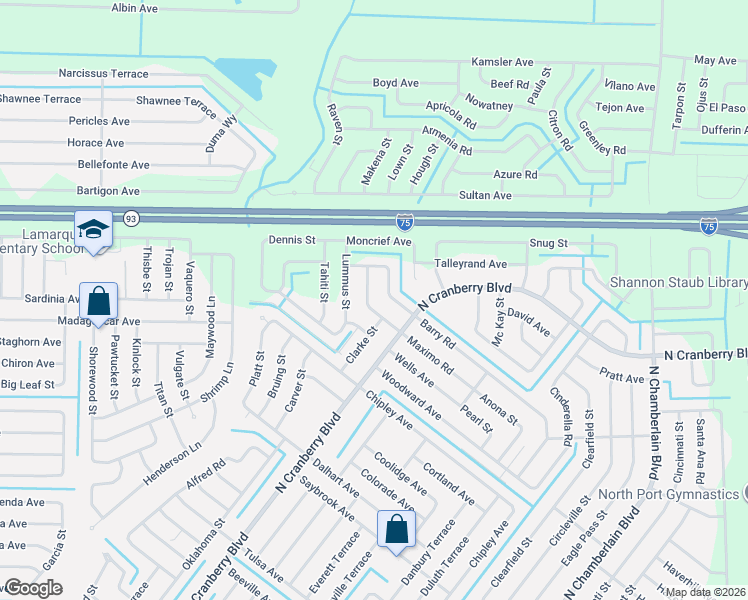 map of restaurants, bars, coffee shops, grocery stores, and more near 3144 Maximo Road in North Port