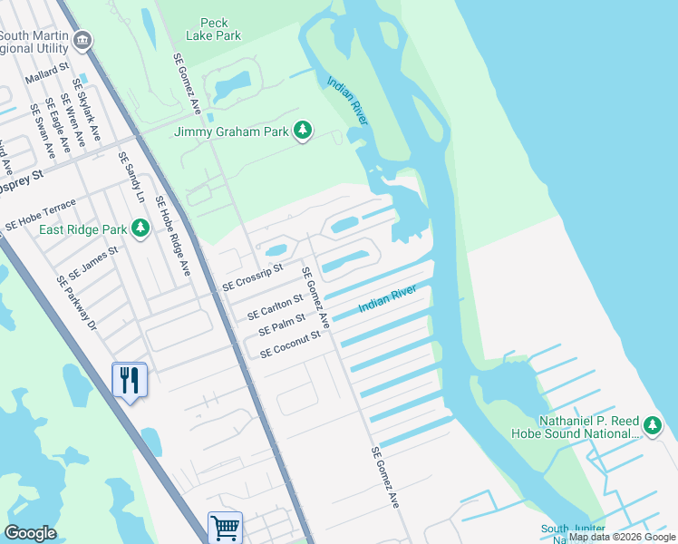 map of restaurants, bars, coffee shops, grocery stores, and more near 8843 Southeast Marina Bay Drive in Hobe Sound