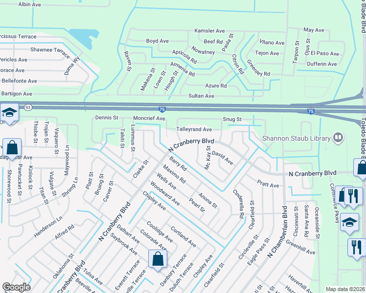 map of restaurants, bars, coffee shops, grocery stores, and more near 5008 North Cranberry Boulevard in North Port