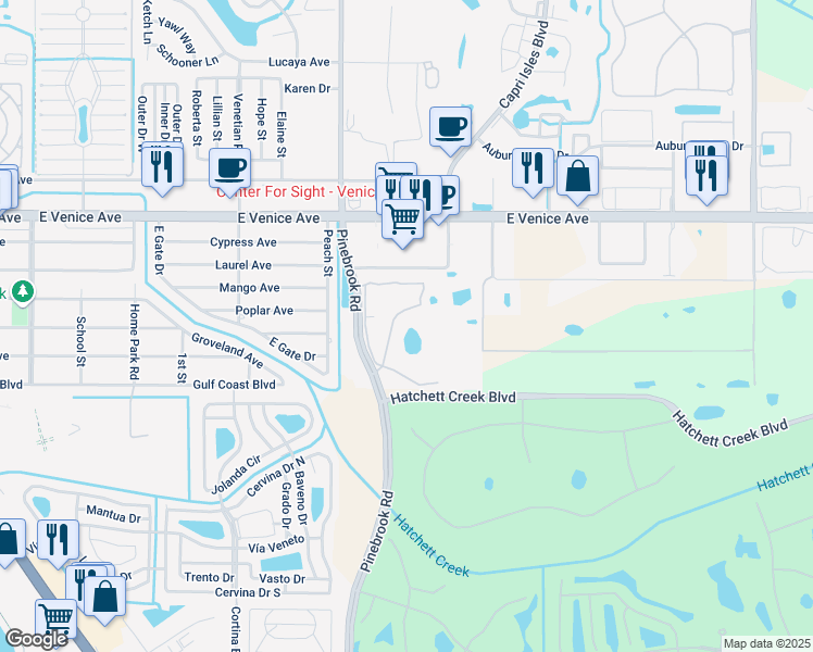 map of restaurants, bars, coffee shops, grocery stores, and more near 1000 Aston Gardens Dr in Venice