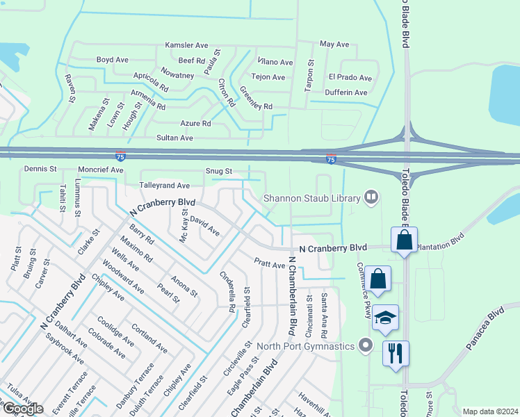 map of restaurants, bars, coffee shops, grocery stores, and more near 2145 Ancient Road in North Port