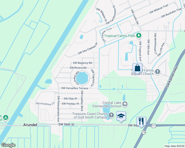 map of restaurants, bars, coffee shops, grocery stores, and more near 8922 SW Caprice Cir in Stuart