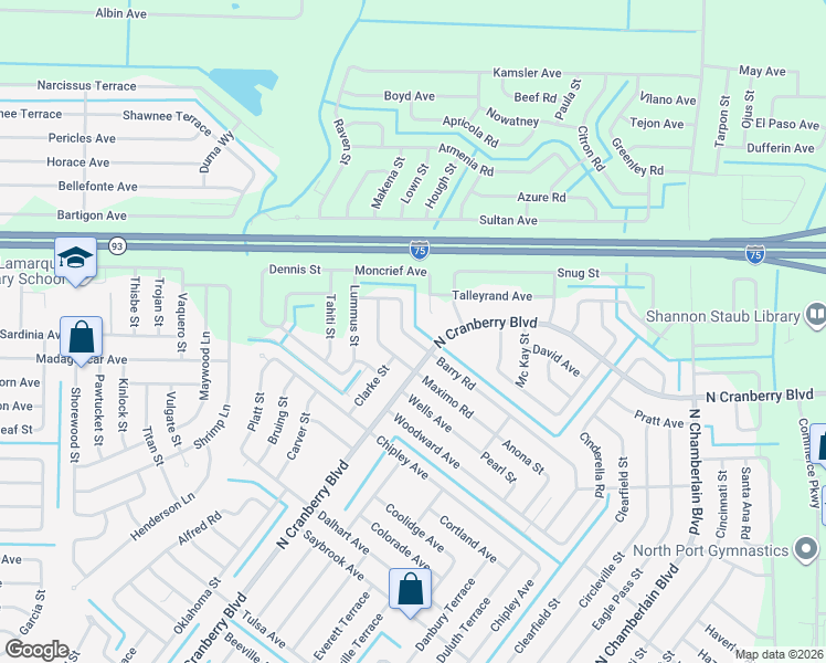 map of restaurants, bars, coffee shops, grocery stores, and more near 4710 Big Street in North Port