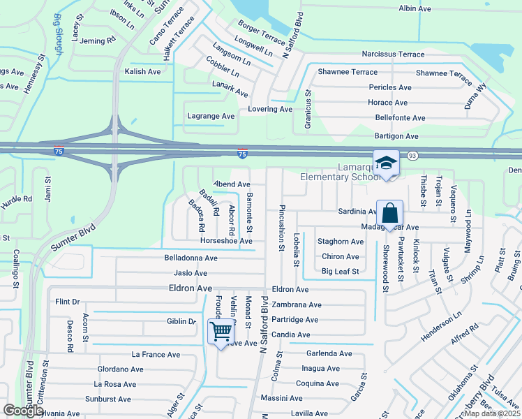 map of restaurants, bars, coffee shops, grocery stores, and more near 3969 Sardinia Avenue in North Port