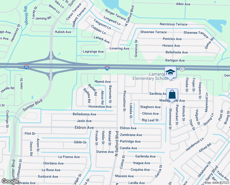 map of restaurants, bars, coffee shops, grocery stores, and more near 3969 Sardinia Avenue in North Port