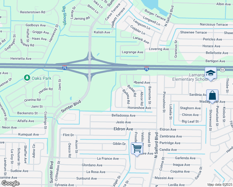 map of restaurants, bars, coffee shops, grocery stores, and more near 4492 Horseshoe Avenue in North Port