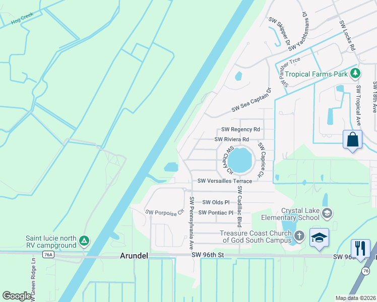 map of restaurants, bars, coffee shops, grocery stores, and more near 8956 Southwest Bonneville Drive in Stuart