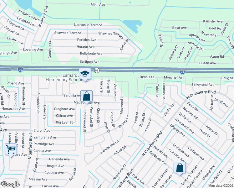 map of restaurants, bars, coffee shops, grocery stores, and more near 4504 Vaquero Street in North Port