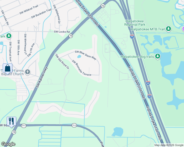 map of restaurants, bars, coffee shops, grocery stores, and more near 819 Southwest Bromelia Terrace in Stuart