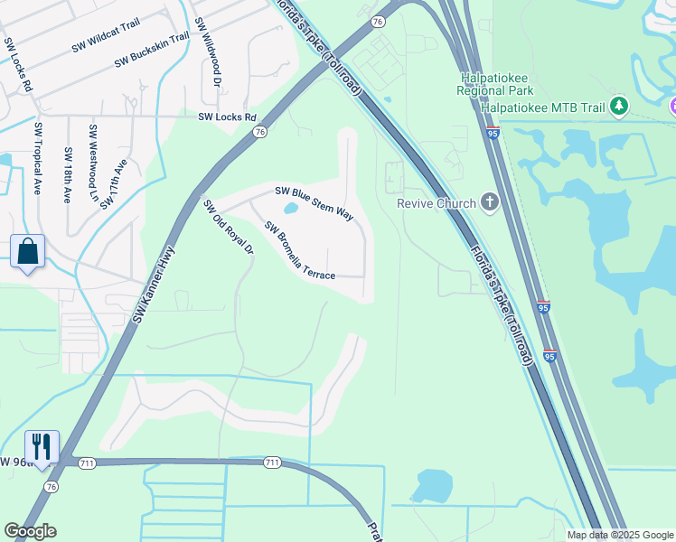 map of restaurants, bars, coffee shops, grocery stores, and more near 819 Southwest Bromelia Terrace in Stuart