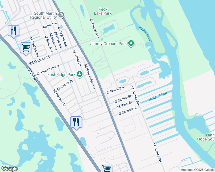 map of restaurants, bars, coffee shops, grocery stores, and more near 8154 Southeast Orchard Terrace in Hobe Sound