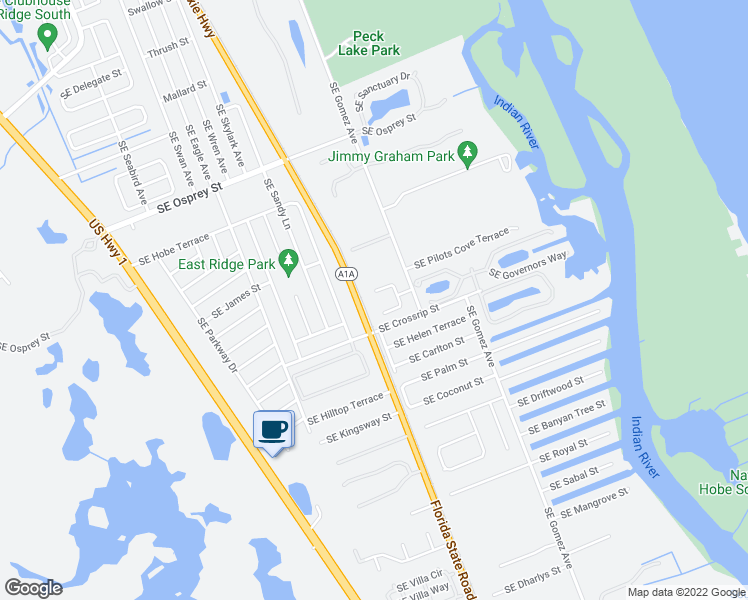 map of restaurants, bars, coffee shops, grocery stores, and more near 7994 Southeast Orchard Terrace in Hobe Sound