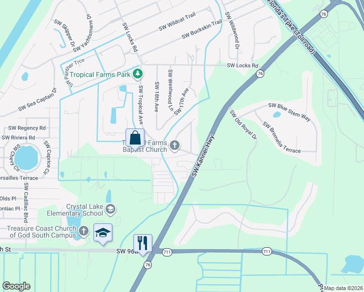 map of restaurants, bars, coffee shops, grocery stores, and more near 8936 Southwest Tropical Avenue in Stuart