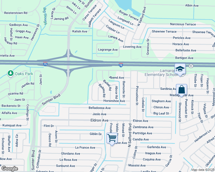 map of restaurants, bars, coffee shops, grocery stores, and more near 4533 Badali Road in North Port